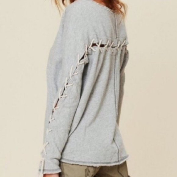 Free People Gray Rope Oversized Pullover Sweater - Picture 2 of 8